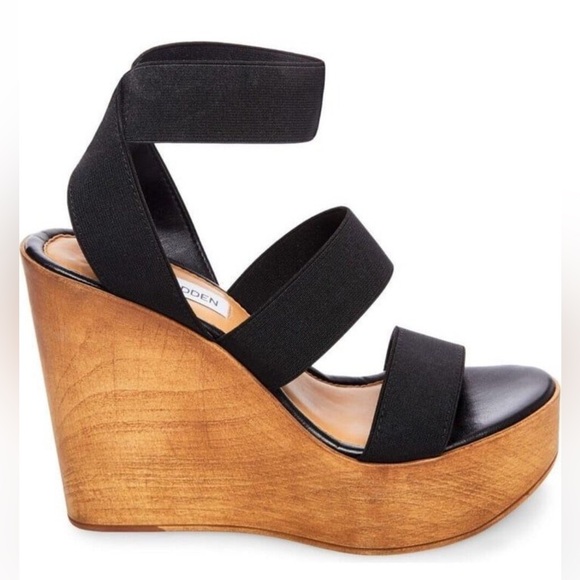 Steve Madden Black and Brown Wedge Sandals - Picture 1 of 8